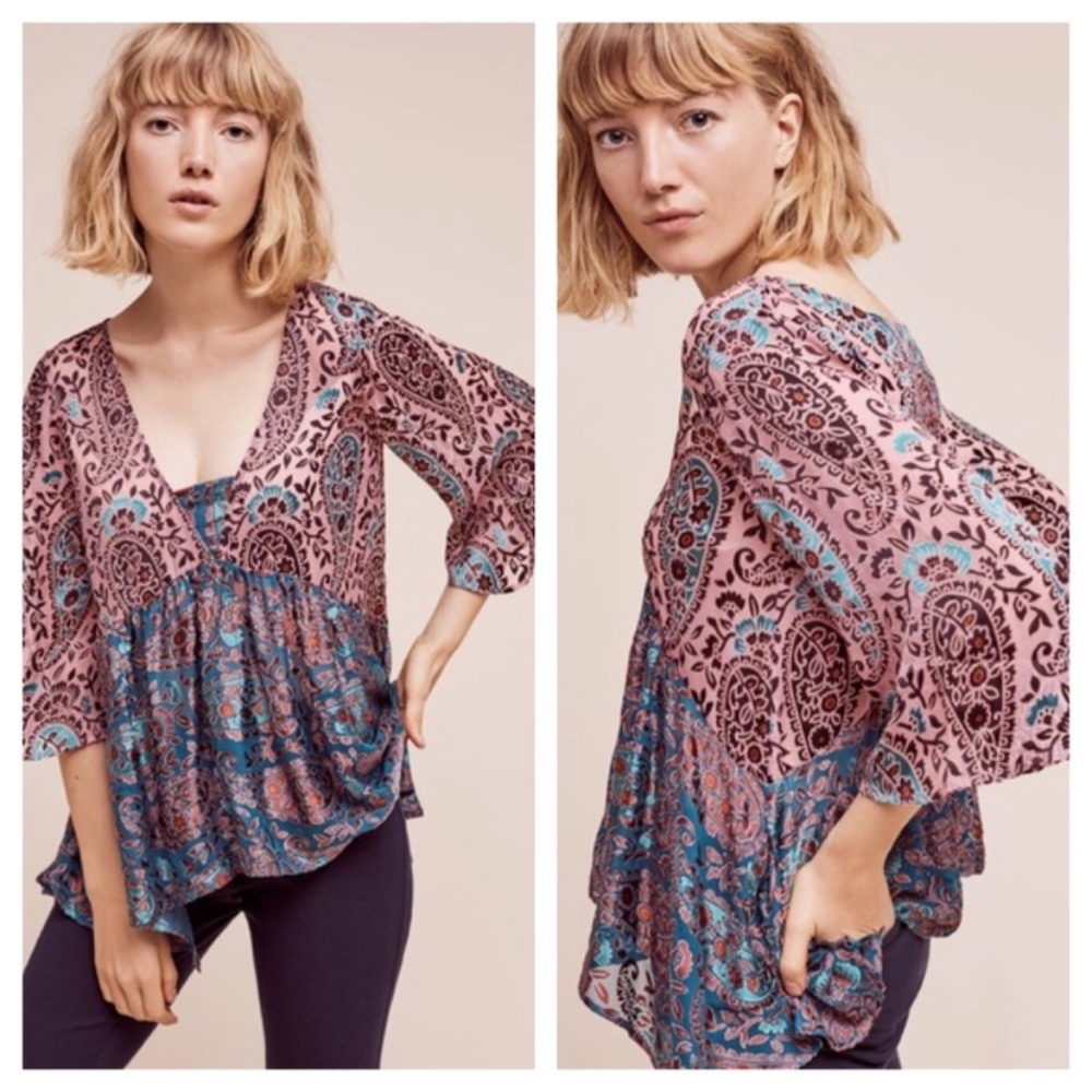 Floreat Anthropologie Valo Burnout Silk Blend Blouse Size Small